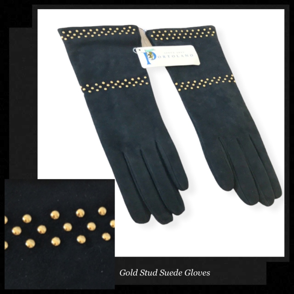 PORTOLANO Cashmere Lined Luxe Suede Gloves with Gold Studs Accent